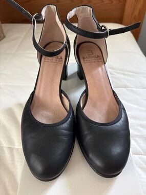 Black Ankle-Strap Leather Heels